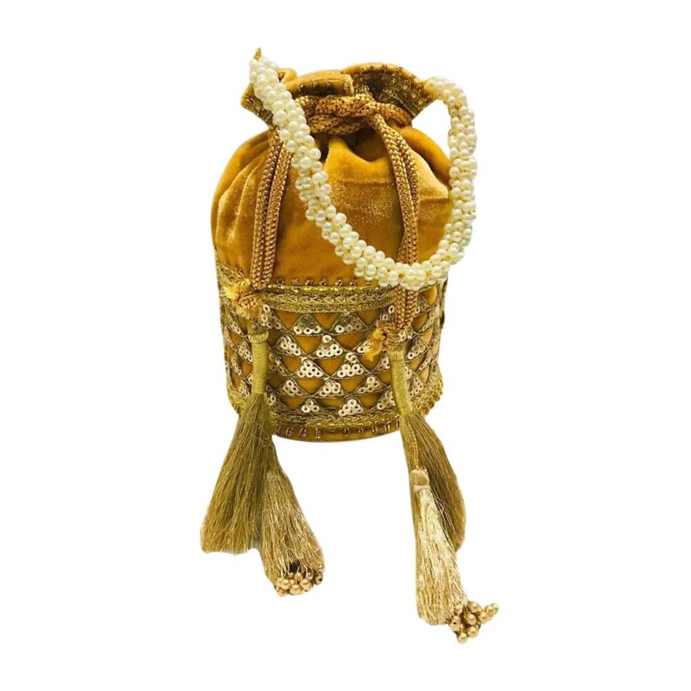 Batua Purse with Pearl handles Yellow 25 and Under Chiro s By Jigyasa