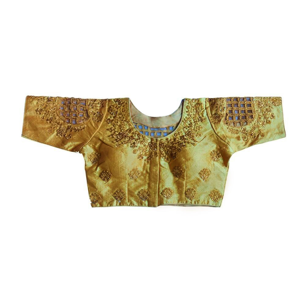 Readymade Saree Blouse with Elbow length Sleeves - Gold | Festival ...