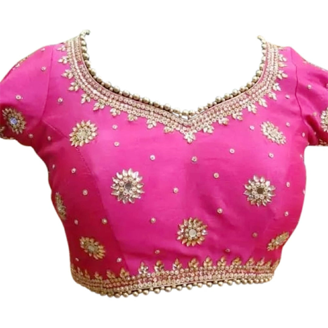 Hand embroidered traditional saree blouse with embellishments, Party  Blouses