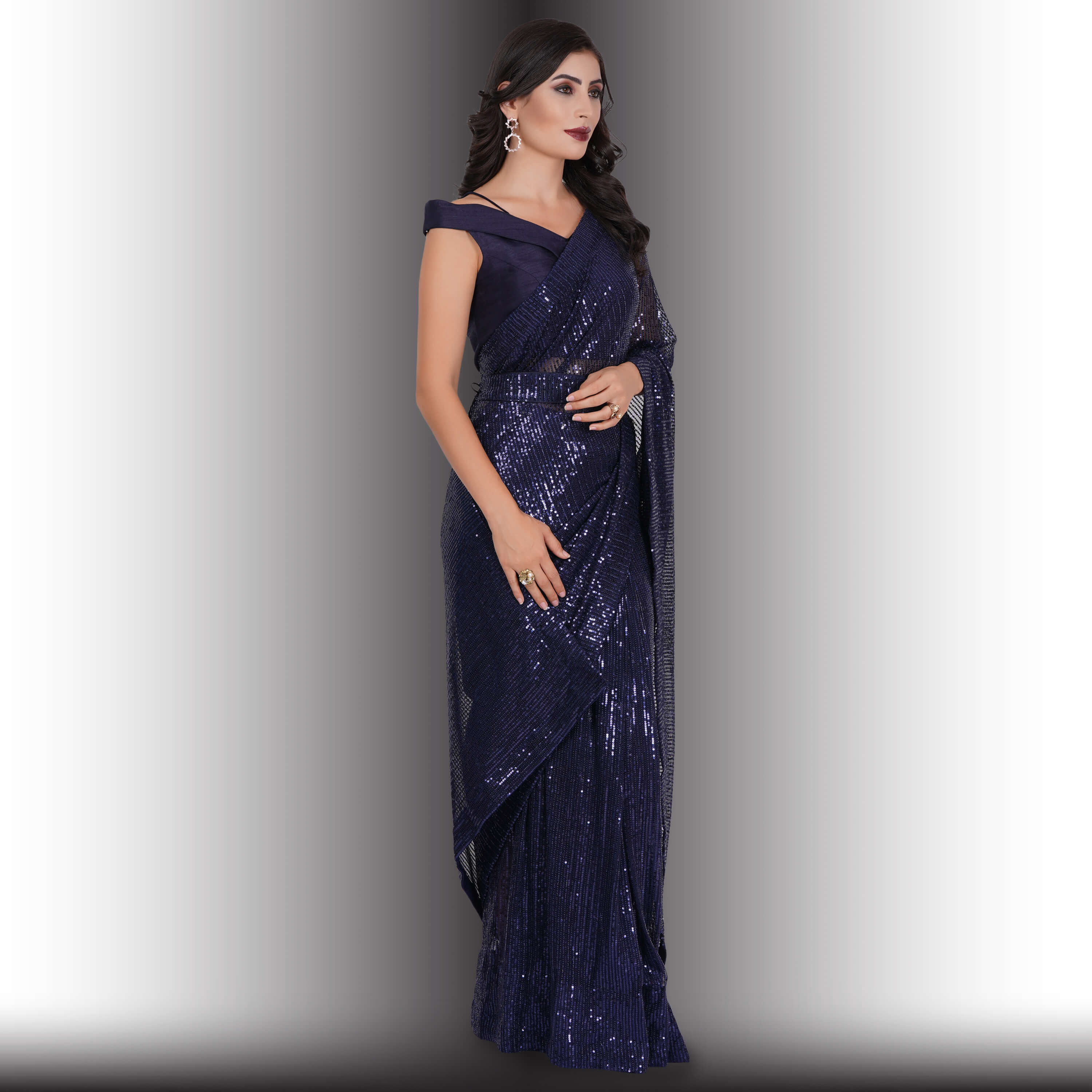 Buy Eve Electric Blue Net Chiffon Saree Online | Rouje Official