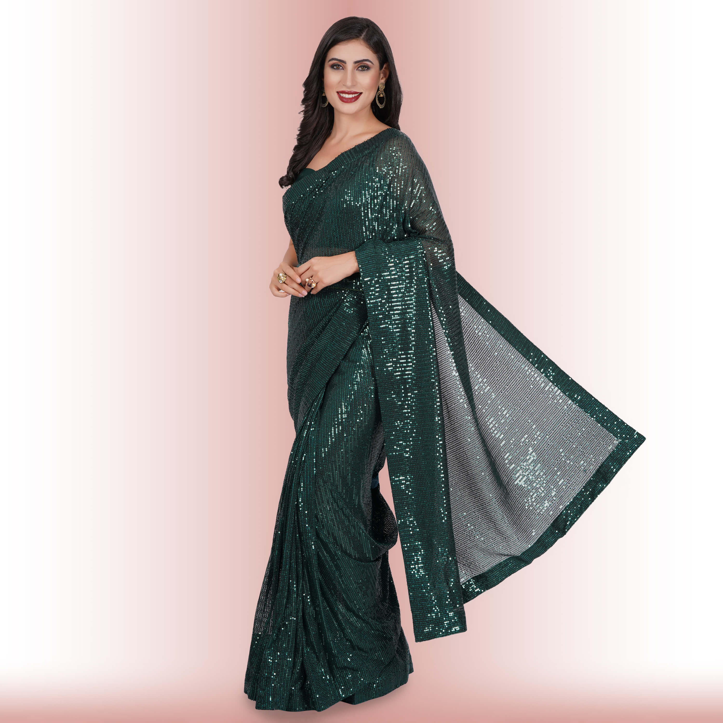 Buy Buy Bottle Green Georgette sequin Saree Online- (ACU4156) — Karmaplace