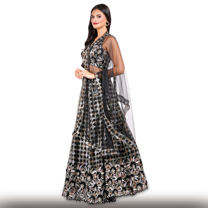 Black  Sequin arty Lehenga