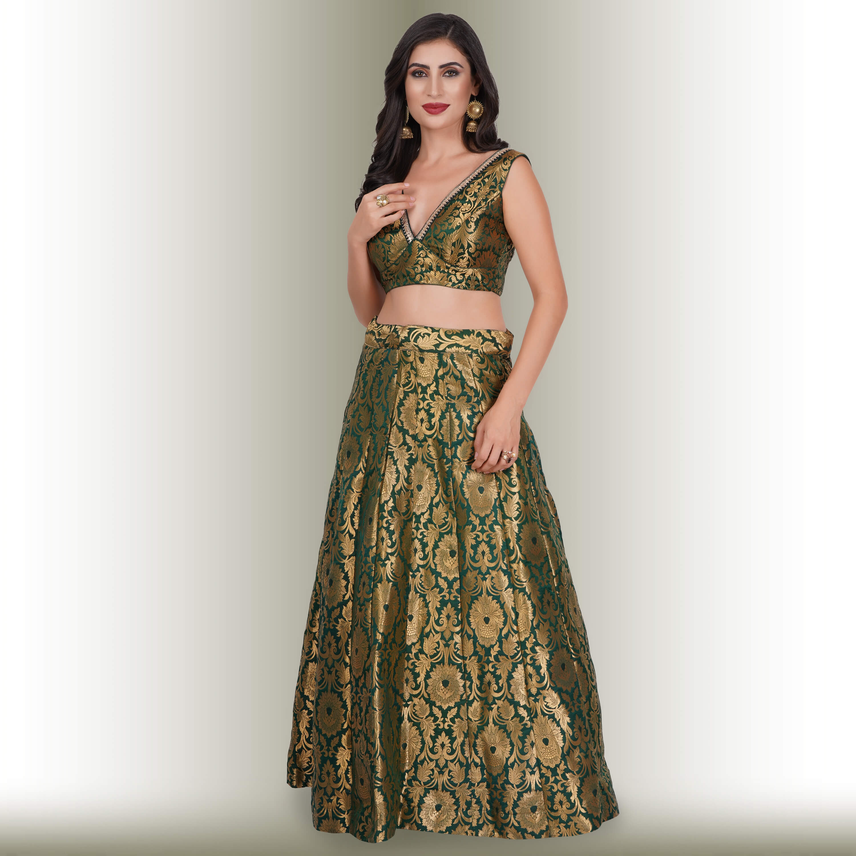 Buy Off White Woven Brocade Boat Neck Lehenga With Back Drape Top For Women  by I am Design Online at Aza Fashions.
