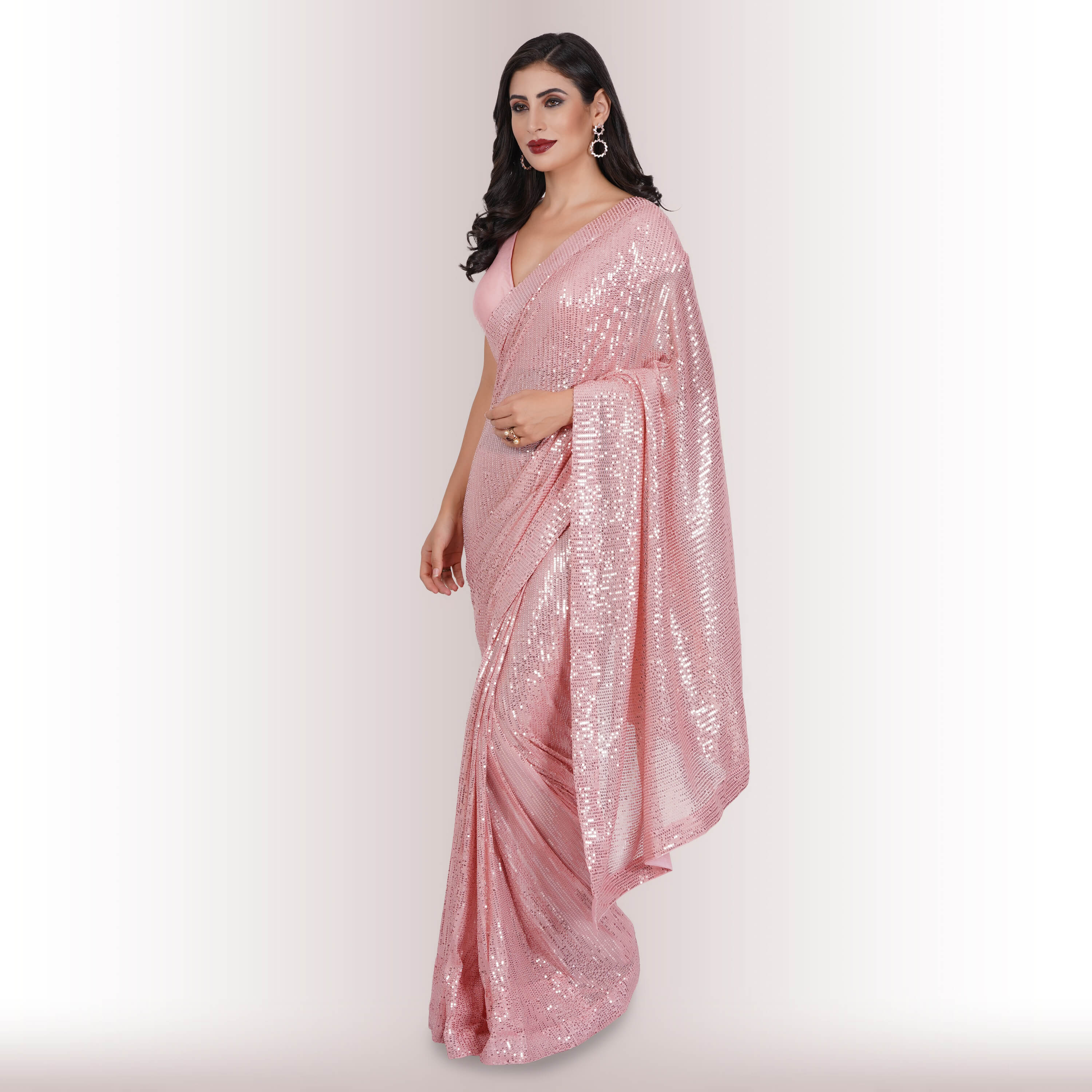 OMBRE PINK SEQUIN SAREE PARTY WEAR BLOUSE SEQUENCE SARI INDIAN PAKISTANI  DRESS | eBay