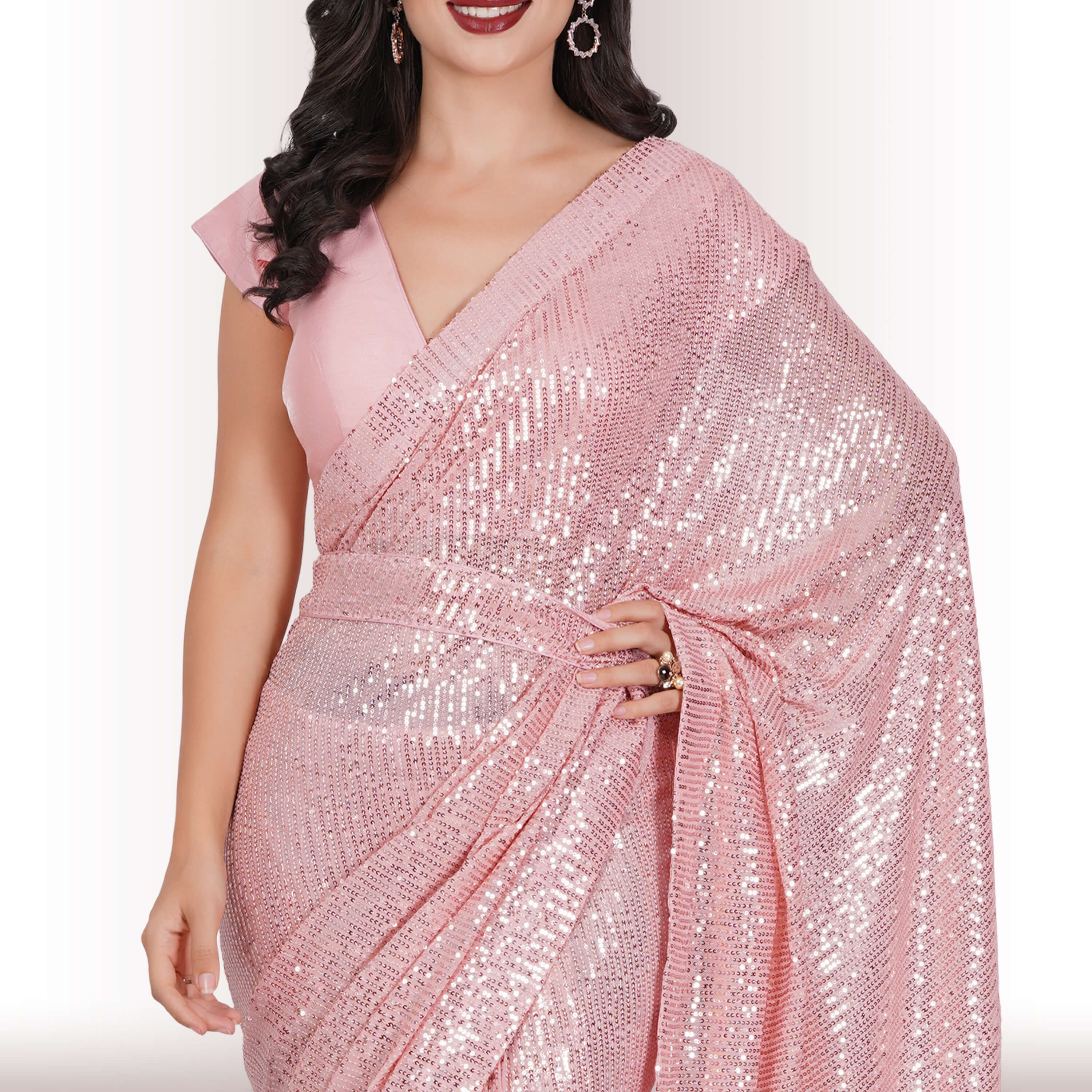 Ready Made Sequin Saree - Pink | Party Wear Saree | Chiro's By Jigyasa