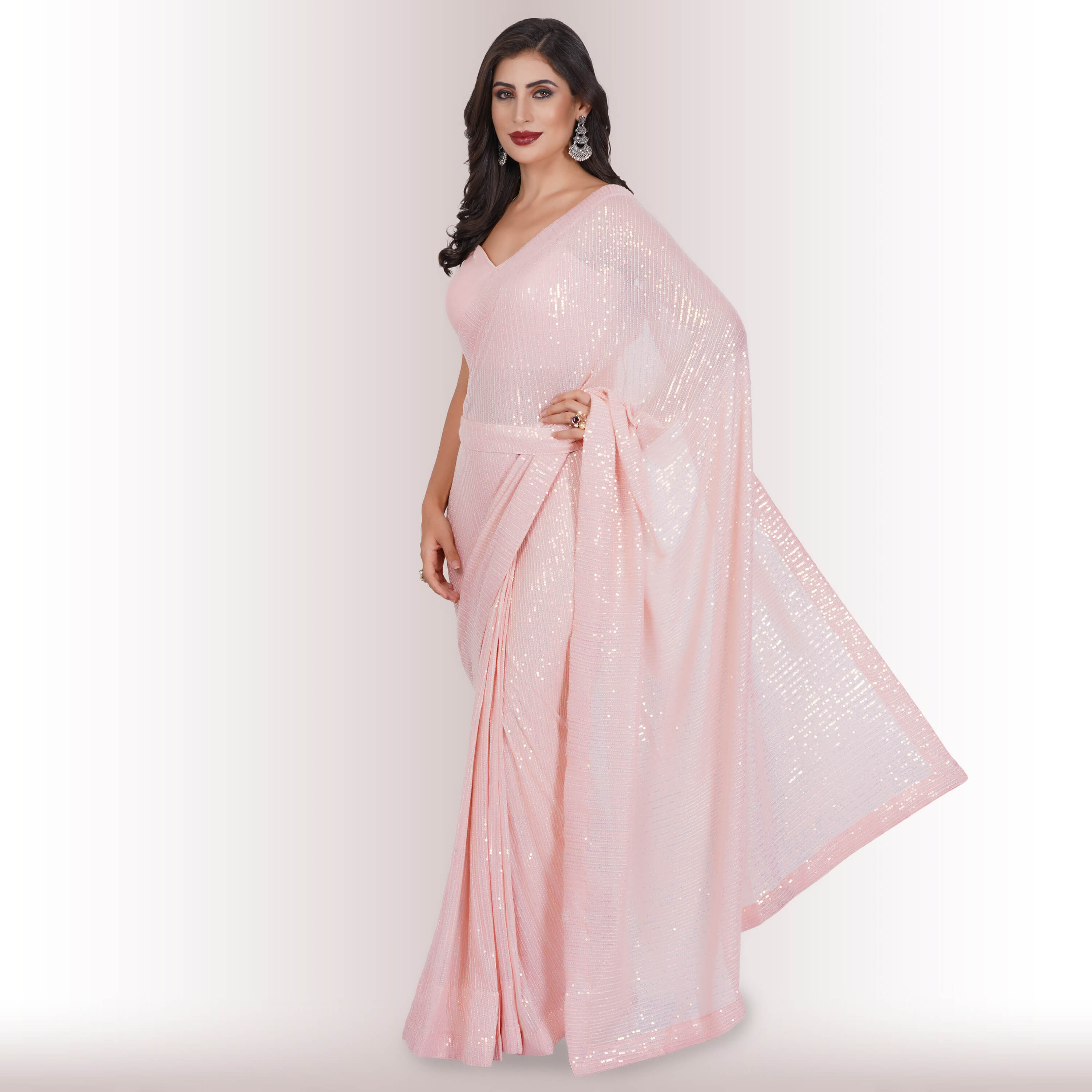 Buy Dark Pink Color Pure Georgette Silk Fabric Sequins Saree Online -  SREV3174 | Appelle Fashion