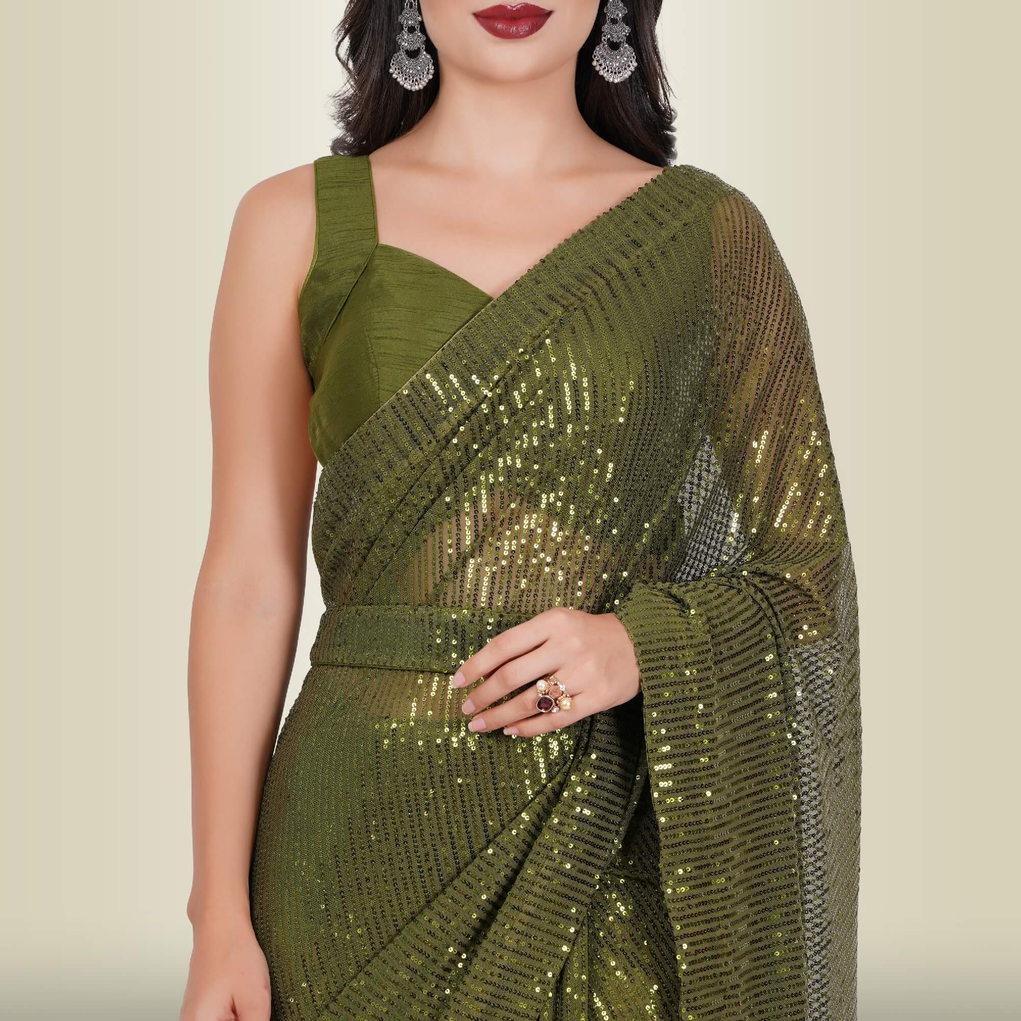 Buy Party Wear Bottle Green Sequins Work Georgette Saree Online From Surat  Wholesale Shop.