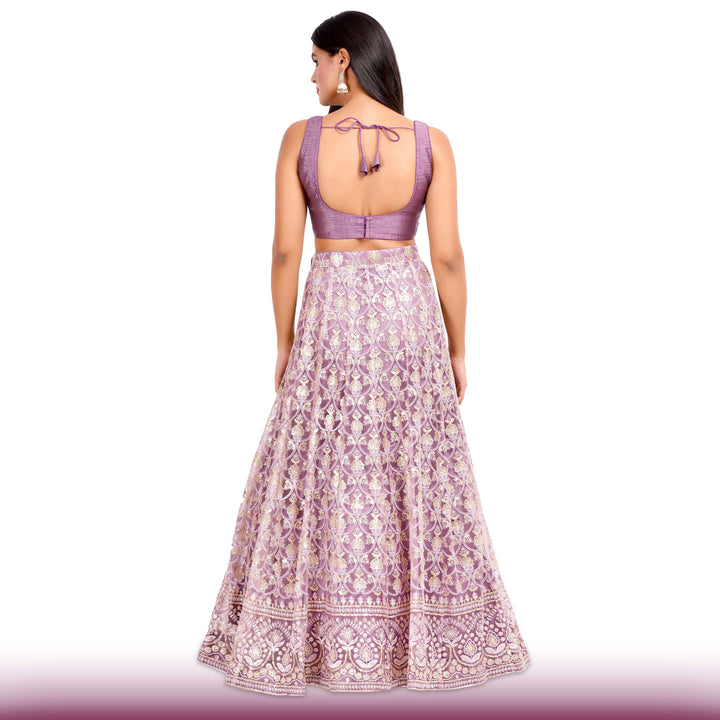 Mauve Georgette Lehenga with Sequin & Resham Embroidery