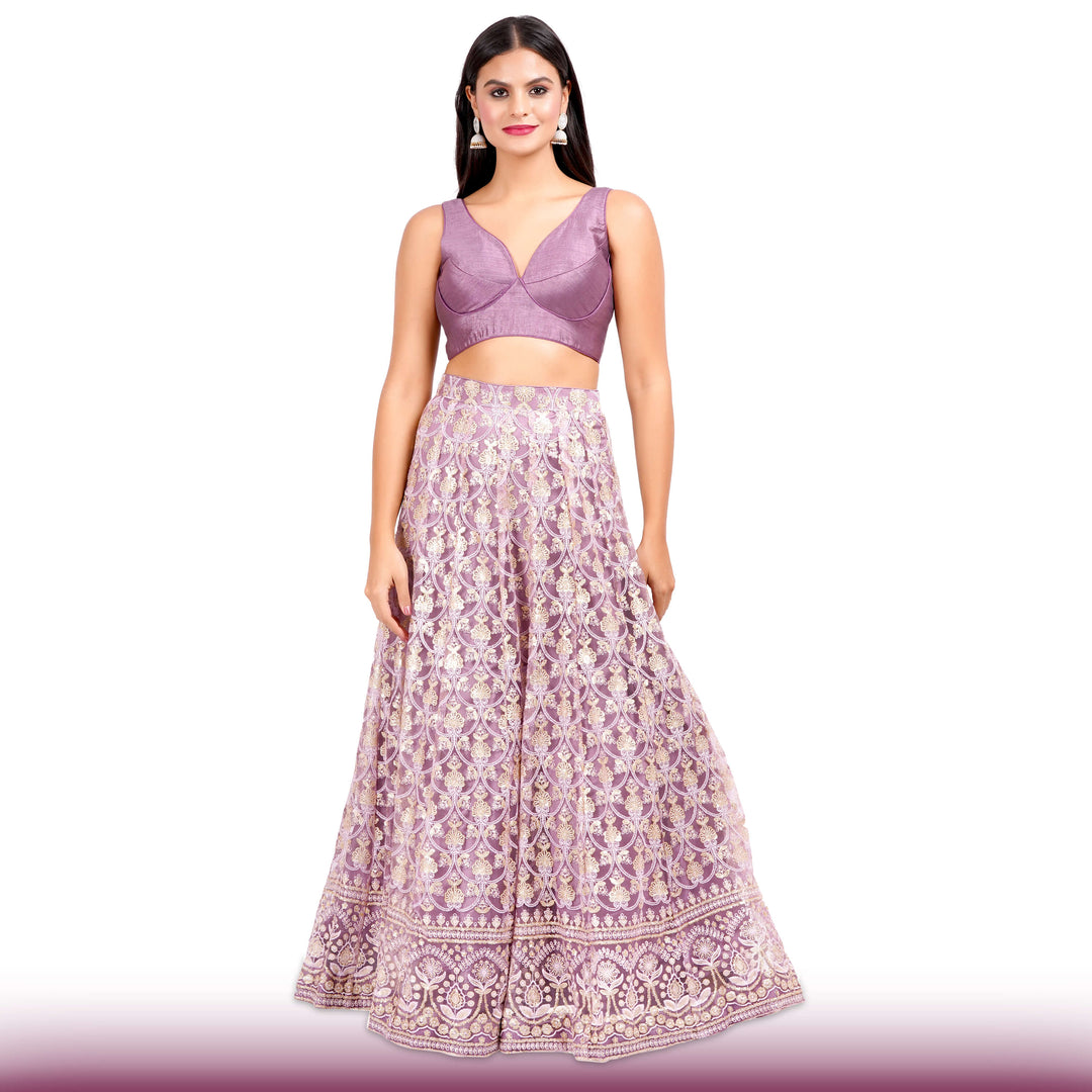 Mauve Georgette Lehenga with Sequin & Resham Embroidery