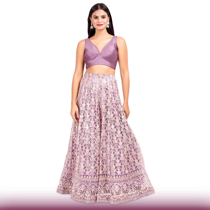 Mauve Georgette Lehenga with Sequin & Resham Embroidery