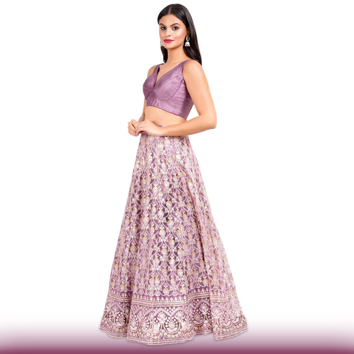 Mauve Georgette Lehenga with Sequin & Resham Embroidery