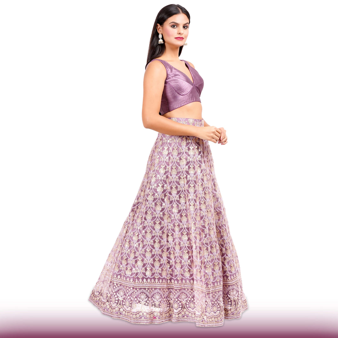 Mauve Georgette Lehenga with Sequin & Resham Embroidery