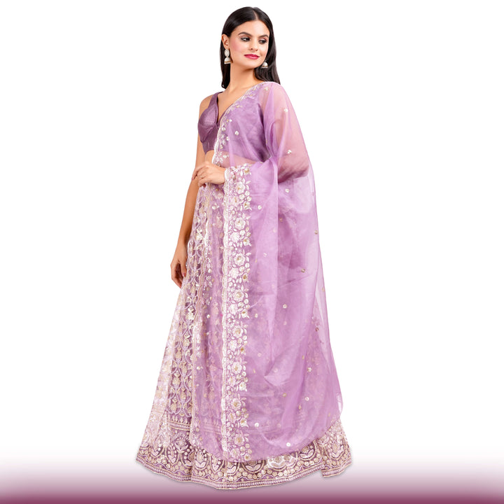 Mauve Georgette Lehenga with Sequin & Resham Embroidery