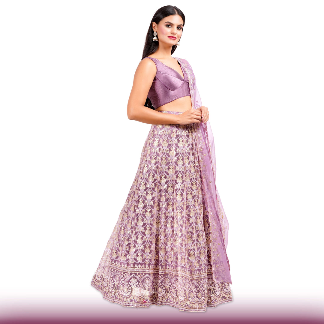 Mauve Georgette Lehenga with Sequin & Resham Embroidery