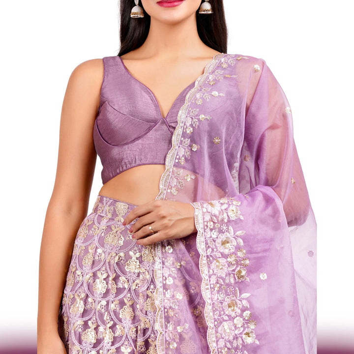 Mauve Georgette Lehenga with Sequin & Resham Embroidery