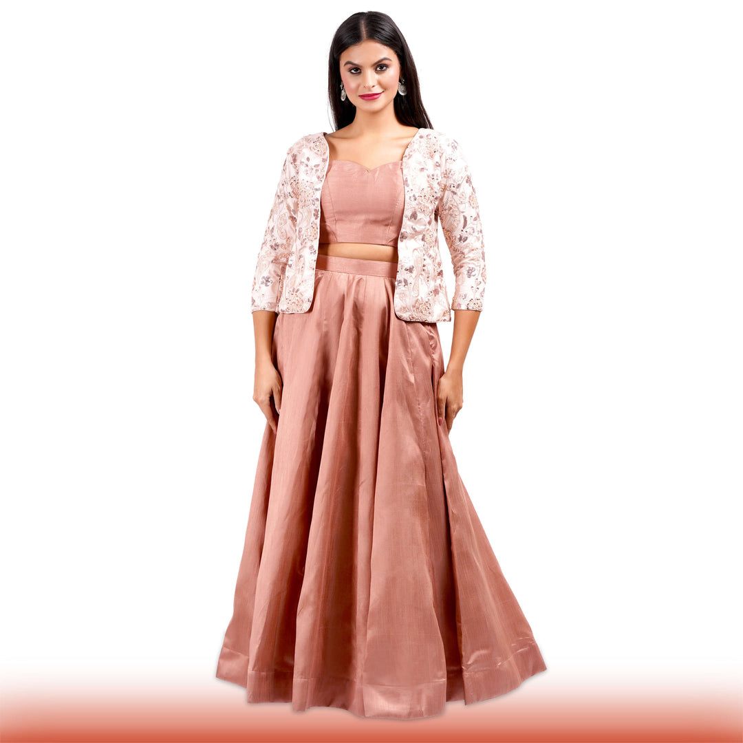 Camel Lehenga with Embroidered Jacket