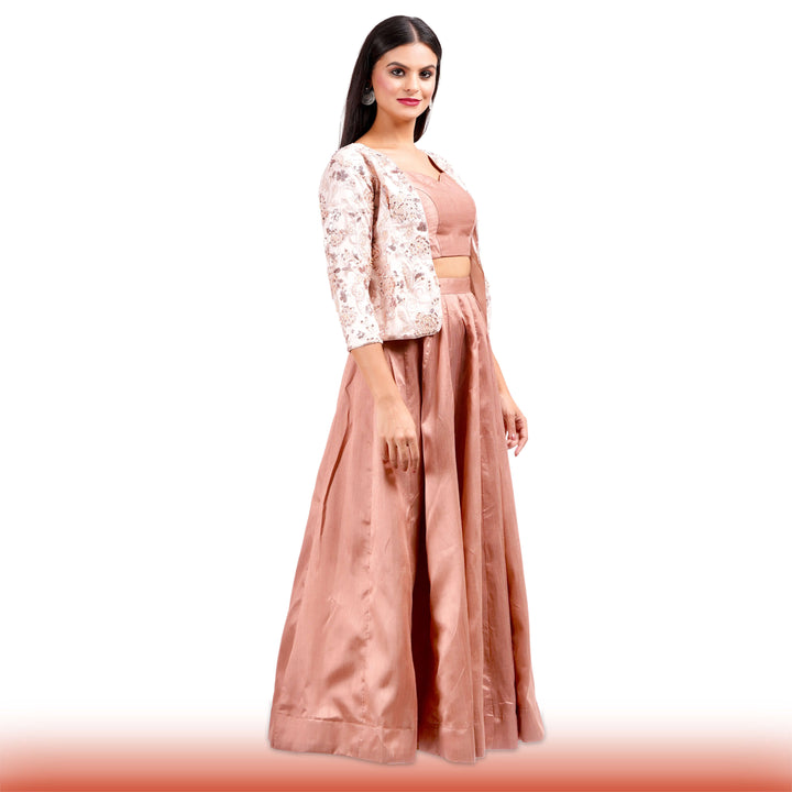 Camel Lehenga with Embroidered Jacket