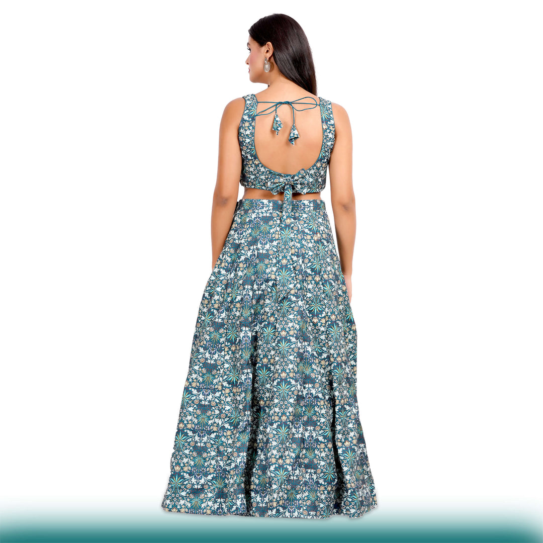 Floral Lehenga with Large Flair - Green