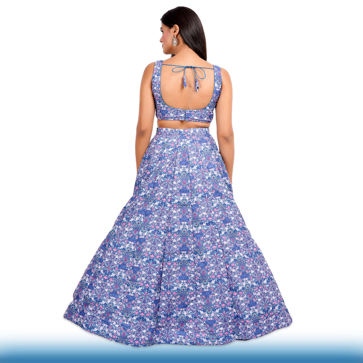 Floral Lehenga with Large Flair - Blue