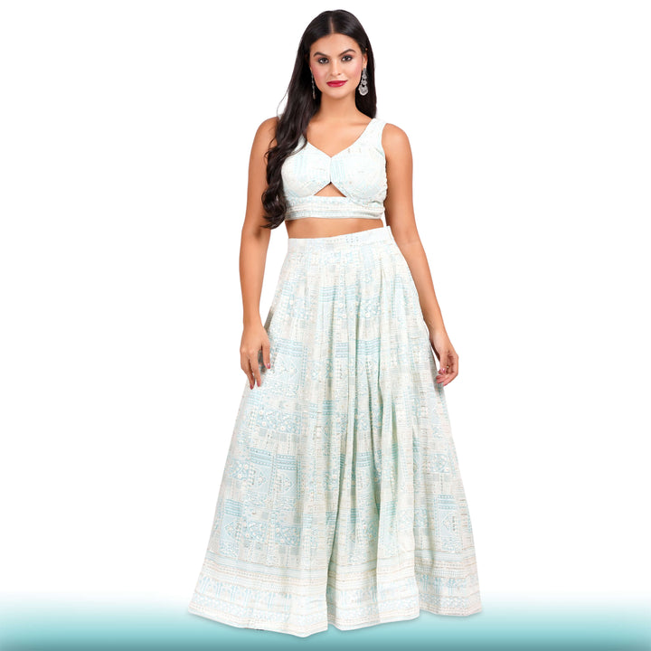 Baby Blue Chikankari Lehenga with a Sexy Blouse