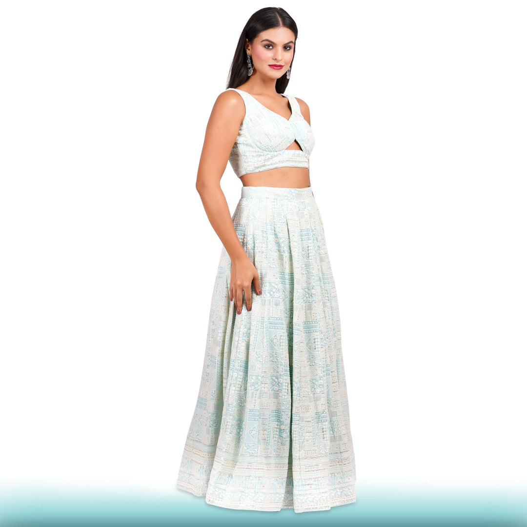 Baby Blue Chikankari Lehenga with a Sexy Blouse