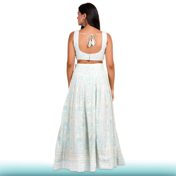 Baby Blue Chikankari Lehenga with a Sexy Blouse