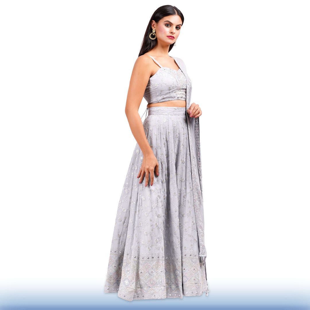 Gray Georgette Lehenga