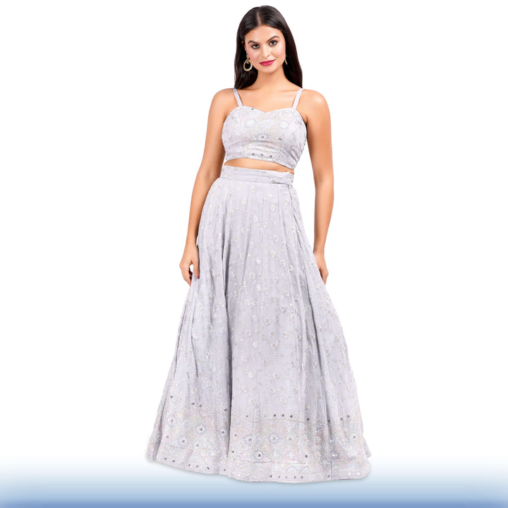 Gray Georgette Lehenga