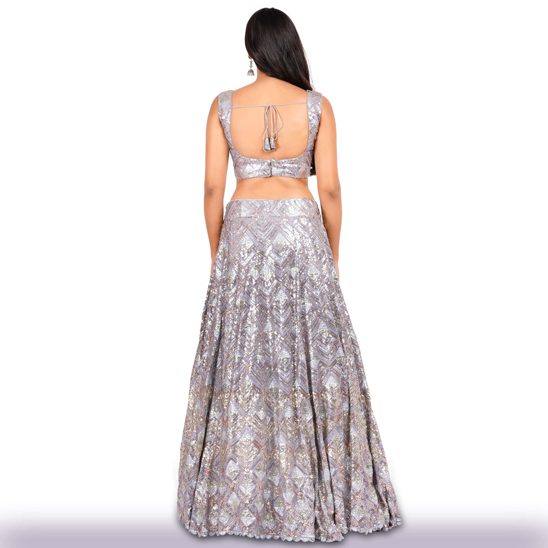  Georgette Lehenga with Copper, Silver  and Gold Sequins 