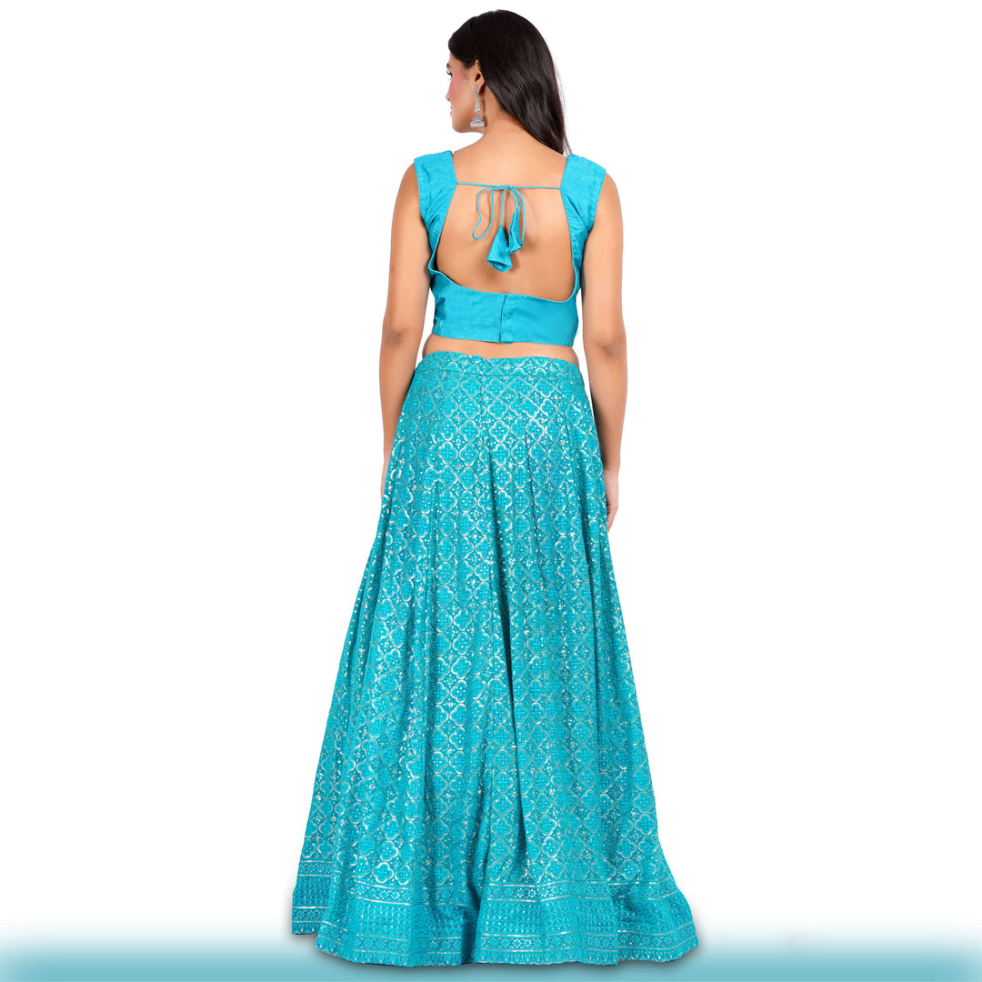 Custom-Stitched Georgette Lehenga with Sequin Embroidery