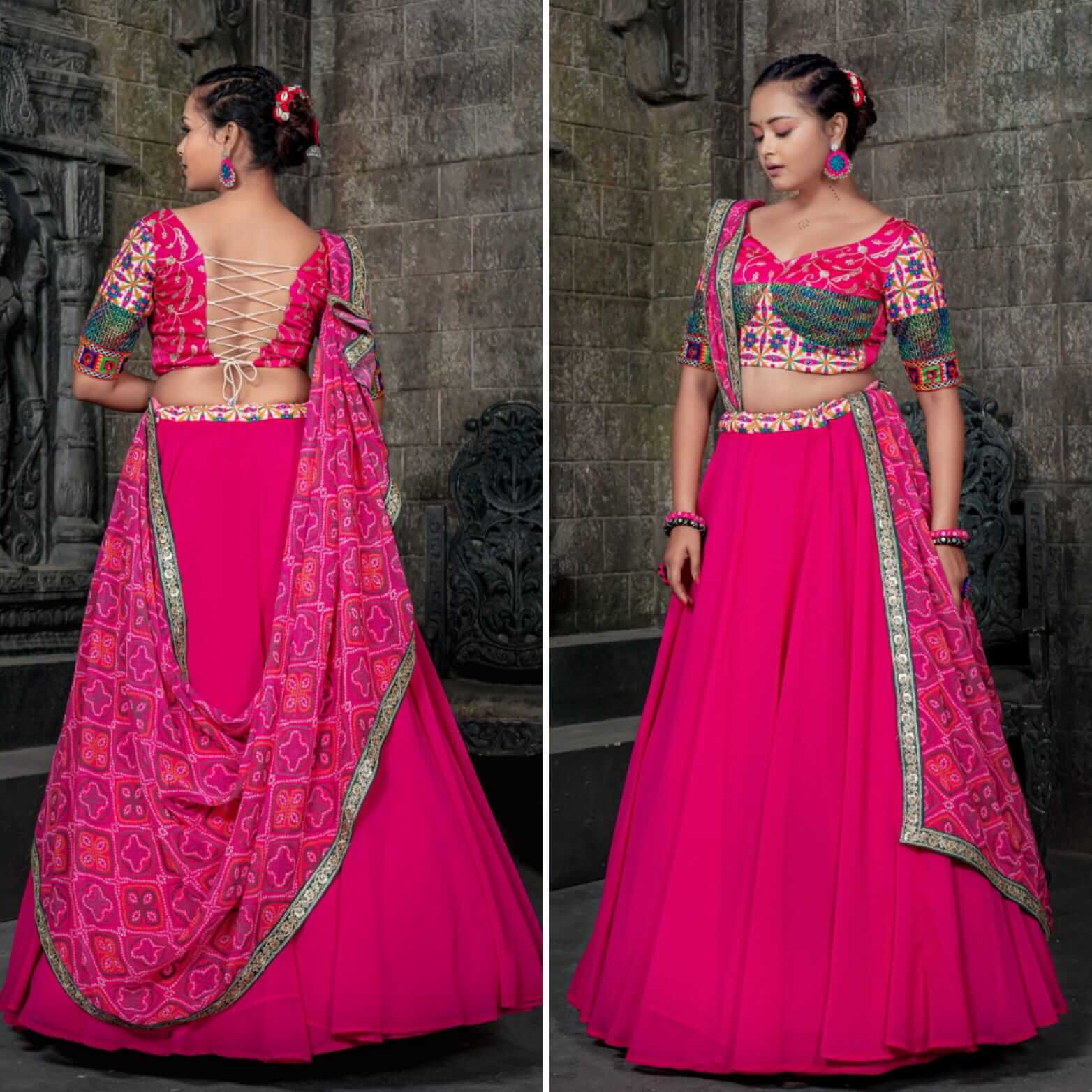 Georgette Chania Choli - Hot Pink | | Chiro's By Jigyasa