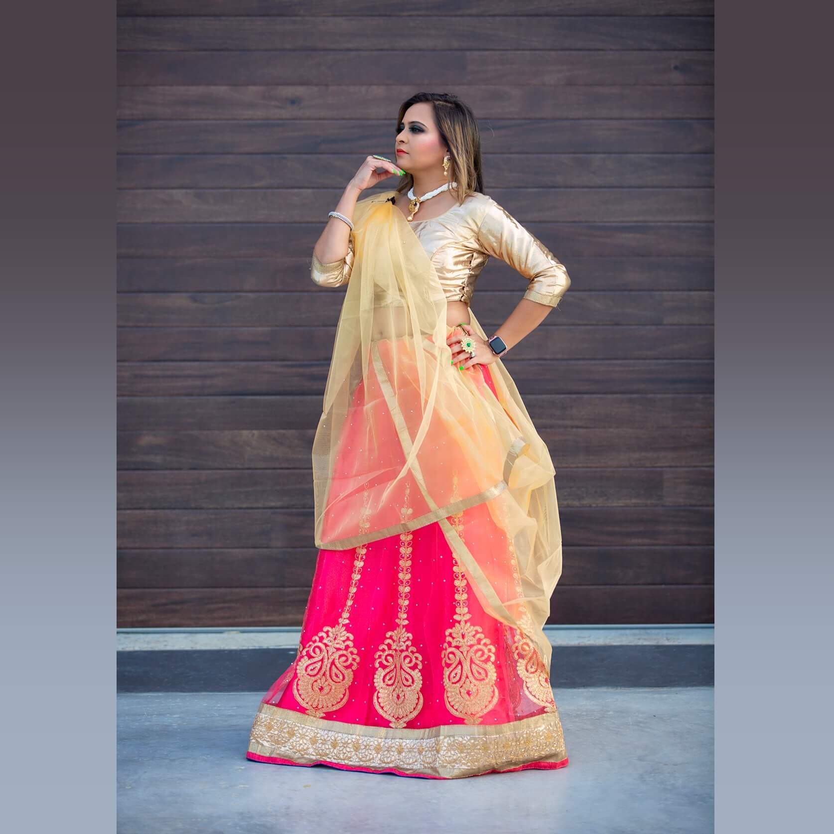 Buy Pink Lehenga And Blouse Poly Crepe Printed Sequin V Embellished Set For  Women by Ria Shah Label Online at Aza Fashions.