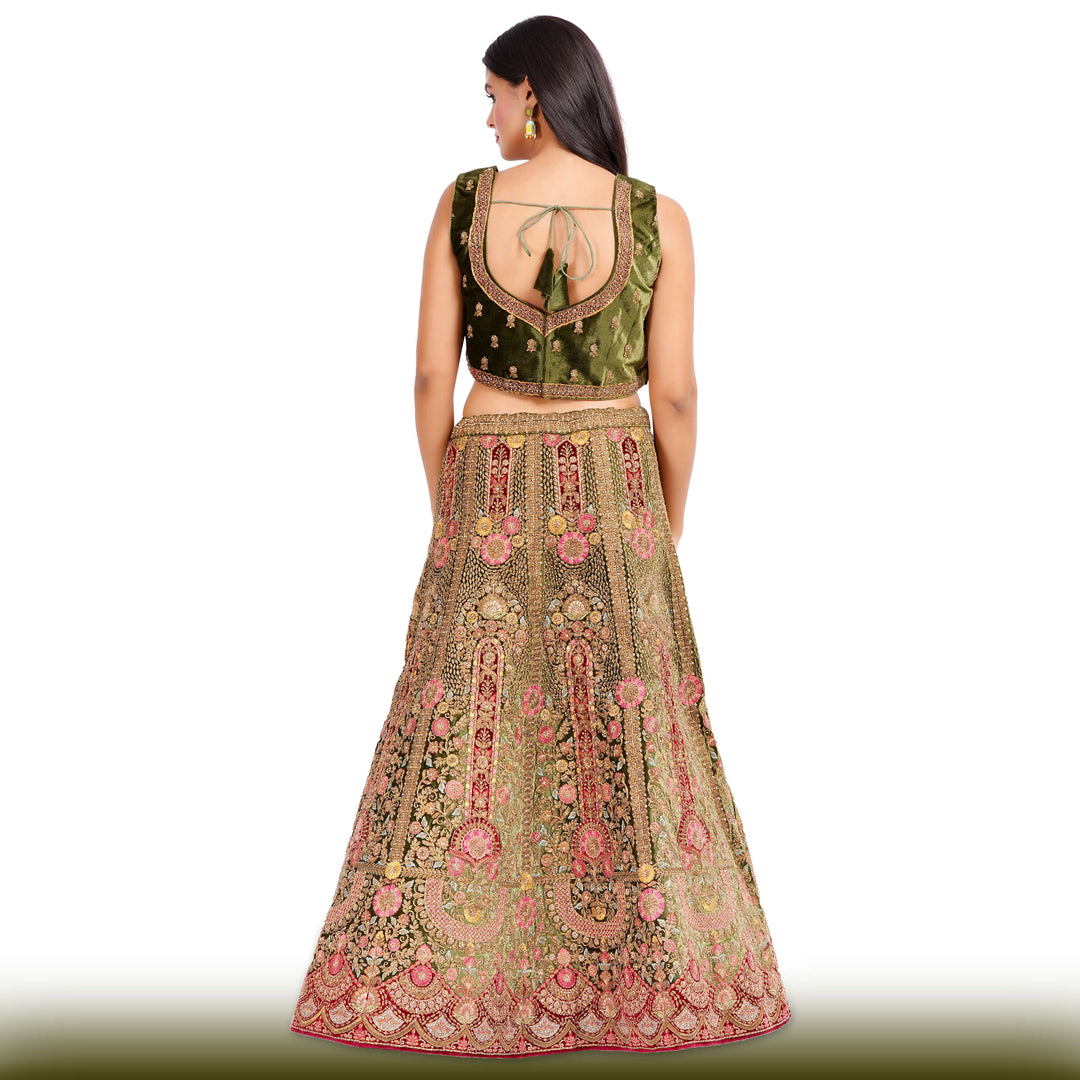 Mehendi green velvet Lehenga