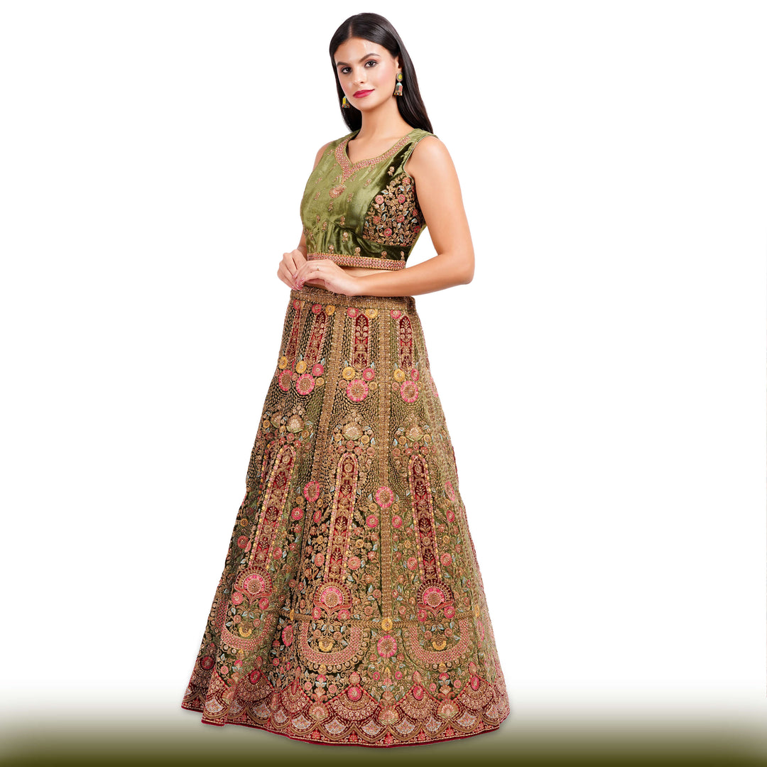 Mehendi green velvet Lehenga