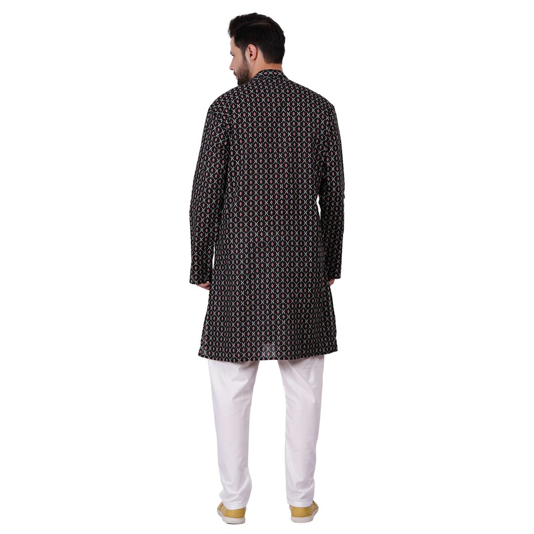 Mens Black ikkat Kurta