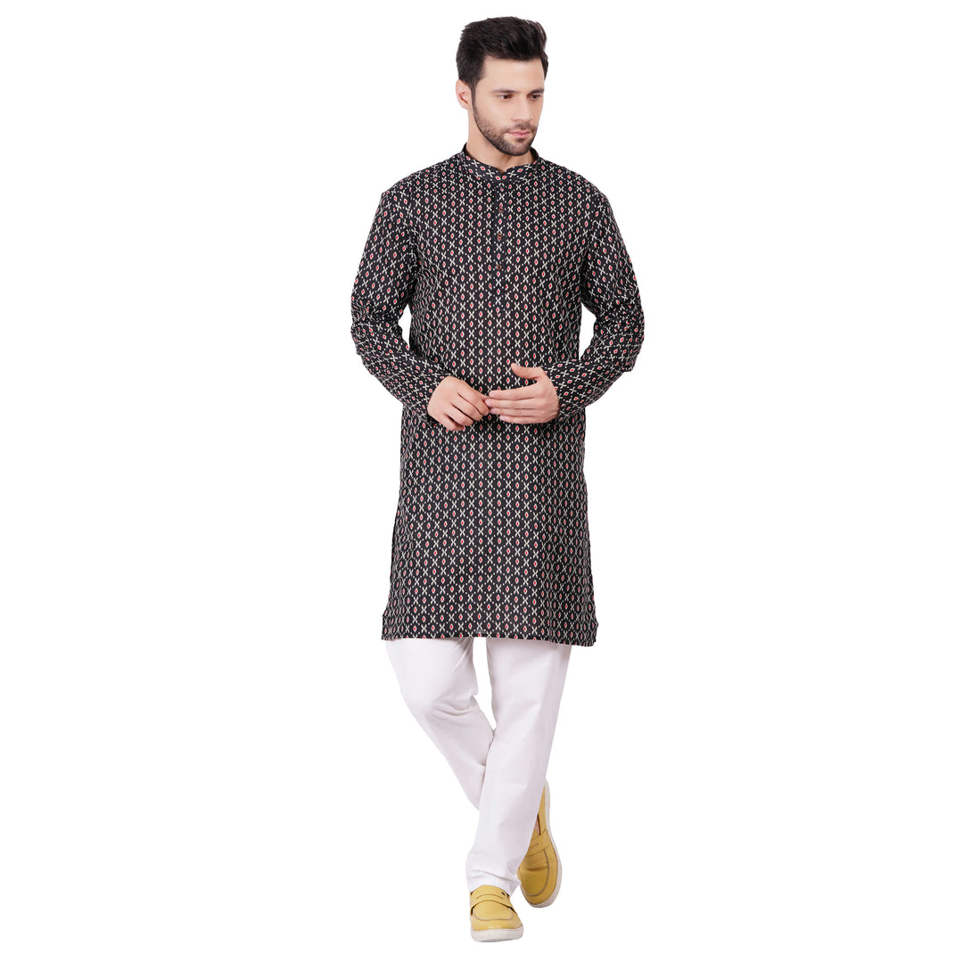 Mens Black ikkat Kurta