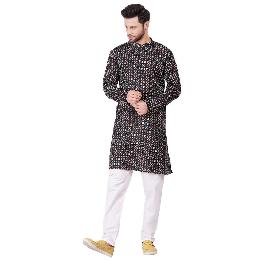 Mens Black ikkat Kurta