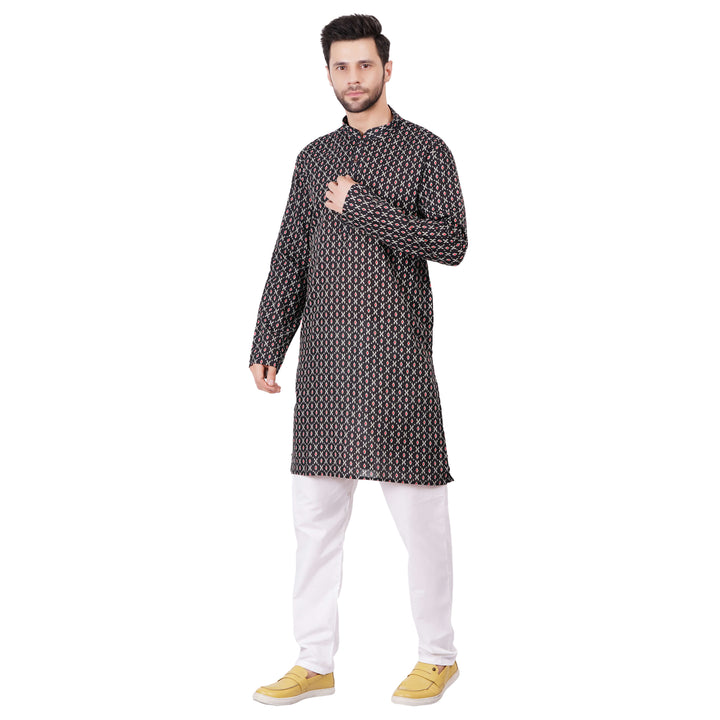 Mens Black ikkat Kurta