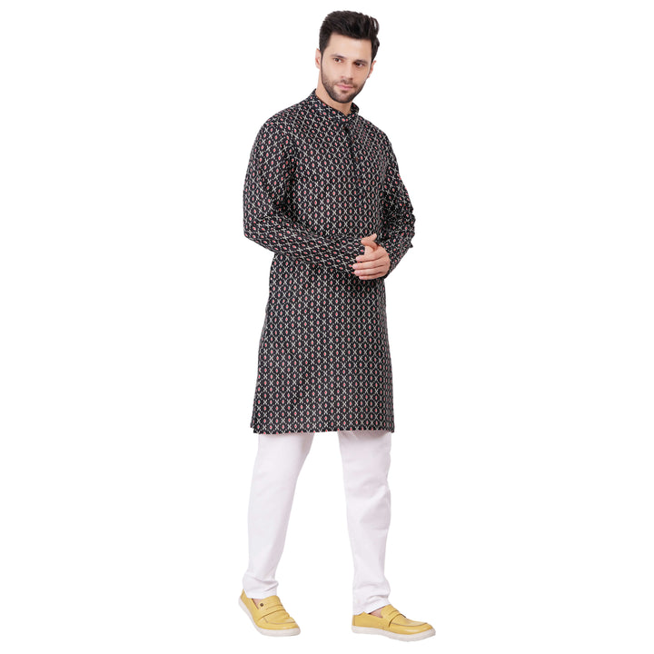 Mens Black ikkat Kurta