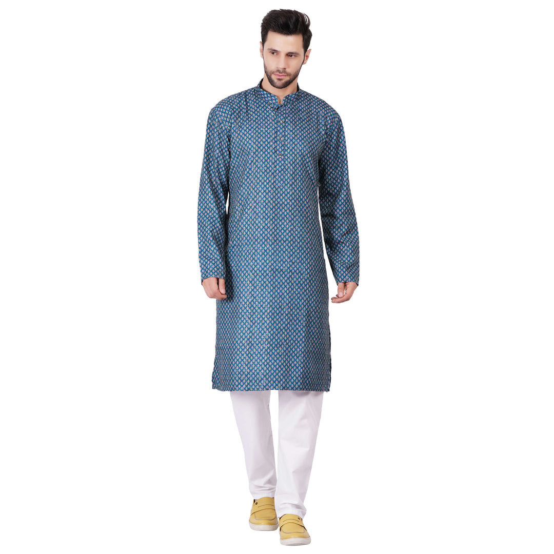 Teal Self design Kurta