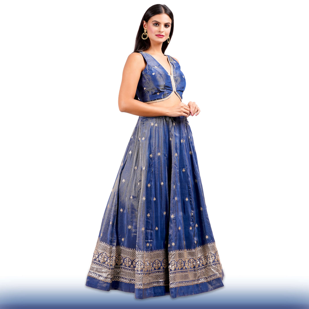 Regal Navy Blue lehenga in Organza