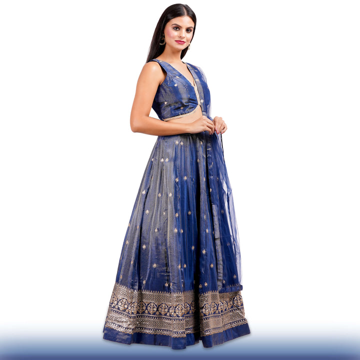 Regal Navy Blue lehenga in Organza