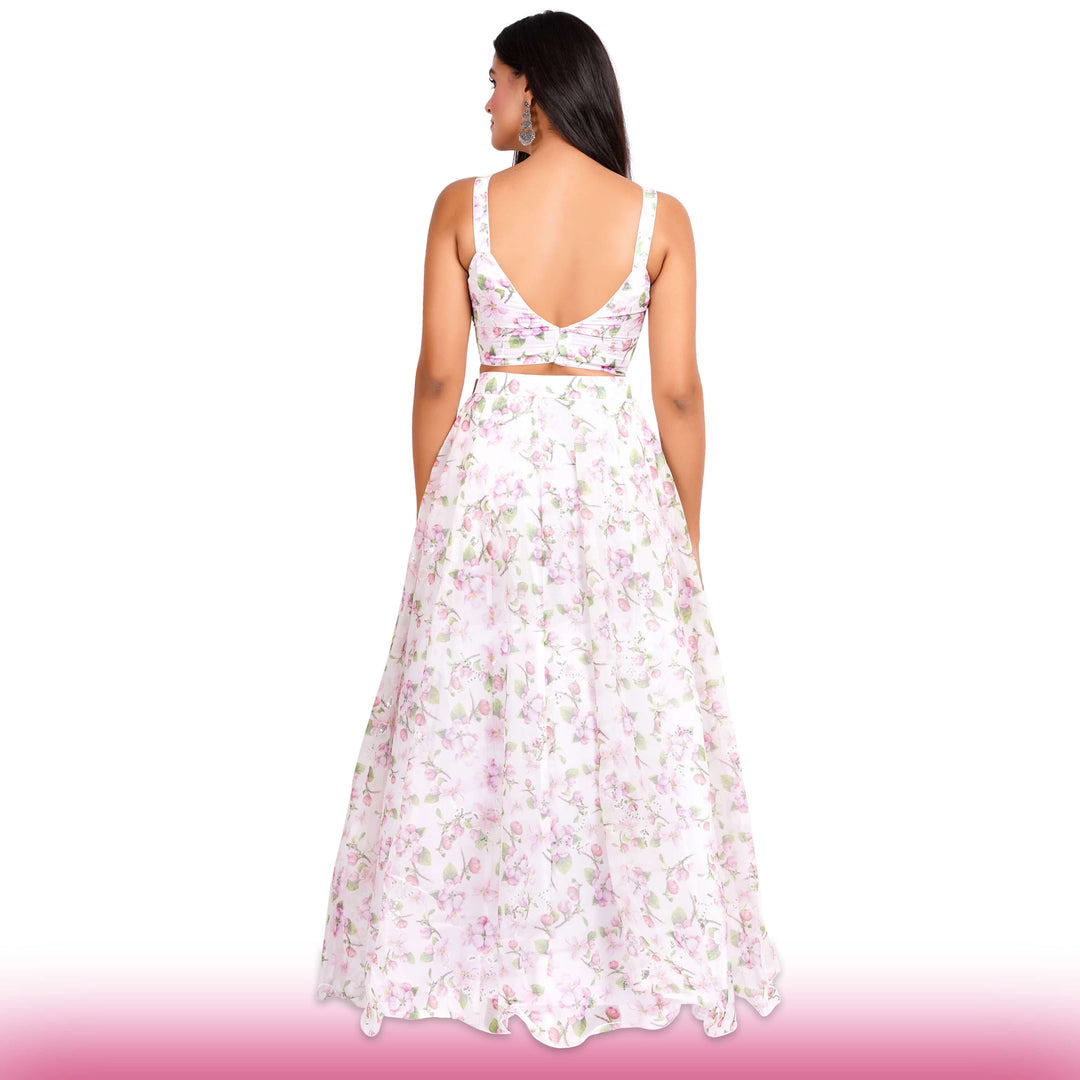 Organza Lehenga in Cherry Blossom Print