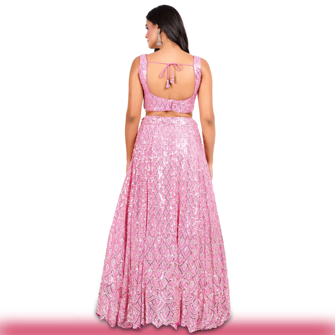 Pink Sequin Lehenga with Geometric Patterns