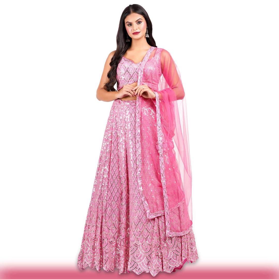 Pink Sequin Lehenga with Geometric Patterns