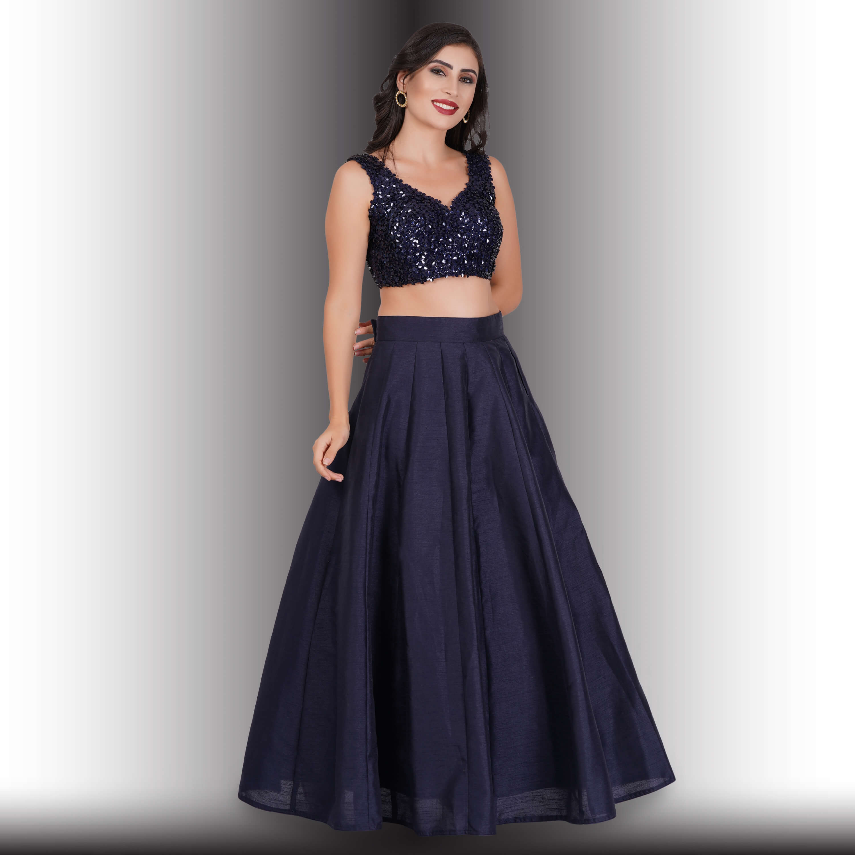 Party Wear Two Layer Crop Top Semi Stitched Lehenga With Thread Work –  Cygnus Fashion