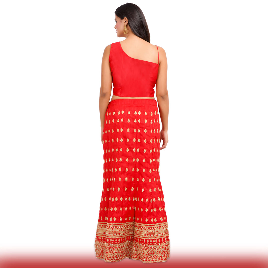 Party Lehenga in silk -Red