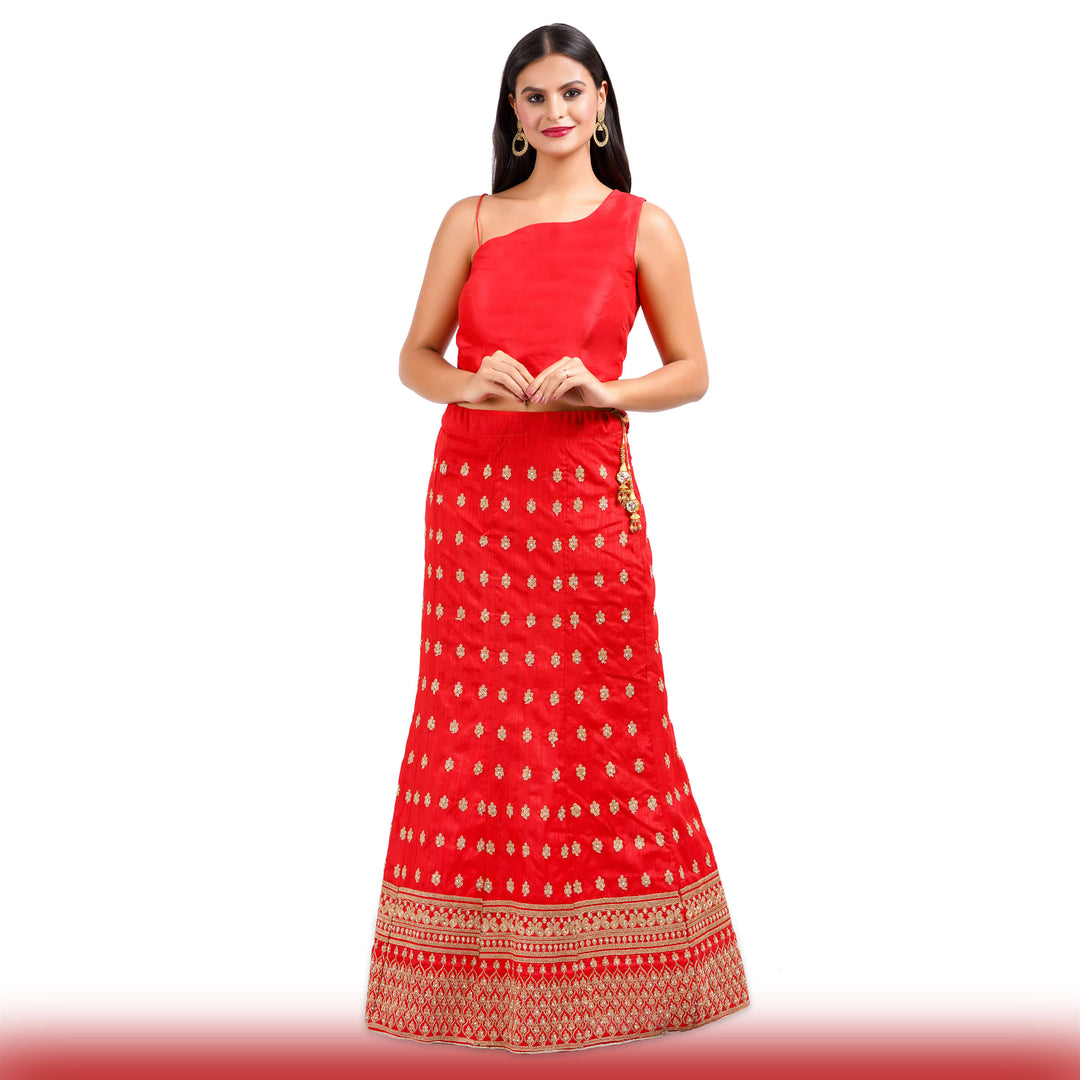 Party Lehenga in silk -Red