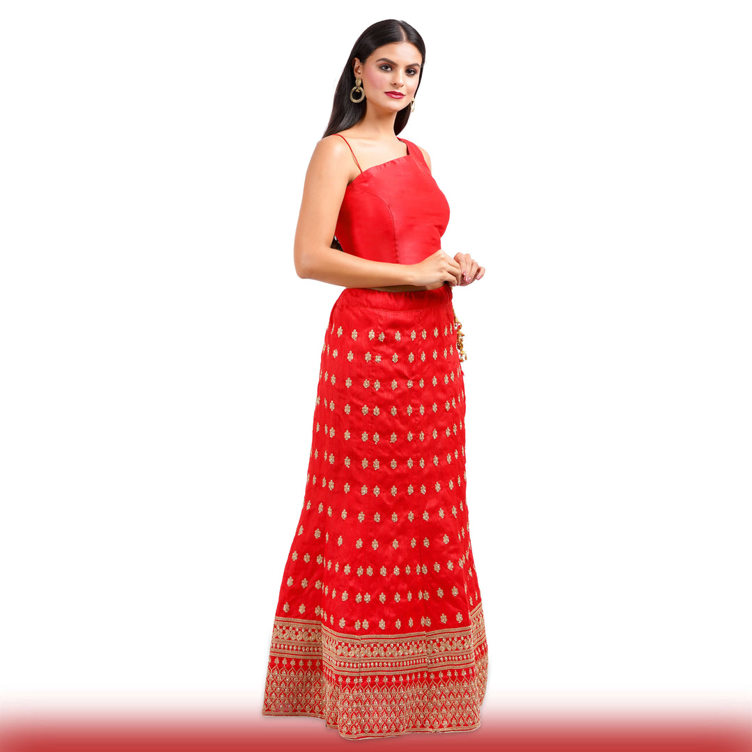 Party Lehenga in silk -Red