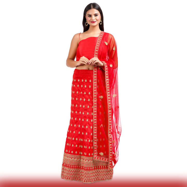 Party Lehenga in silk -Red